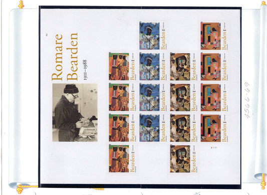 ROMARE BEARDEN ART Paintings Black American Heritage Decorative Sheet of 20 - Bright - Issued in 2011 - s4566 -