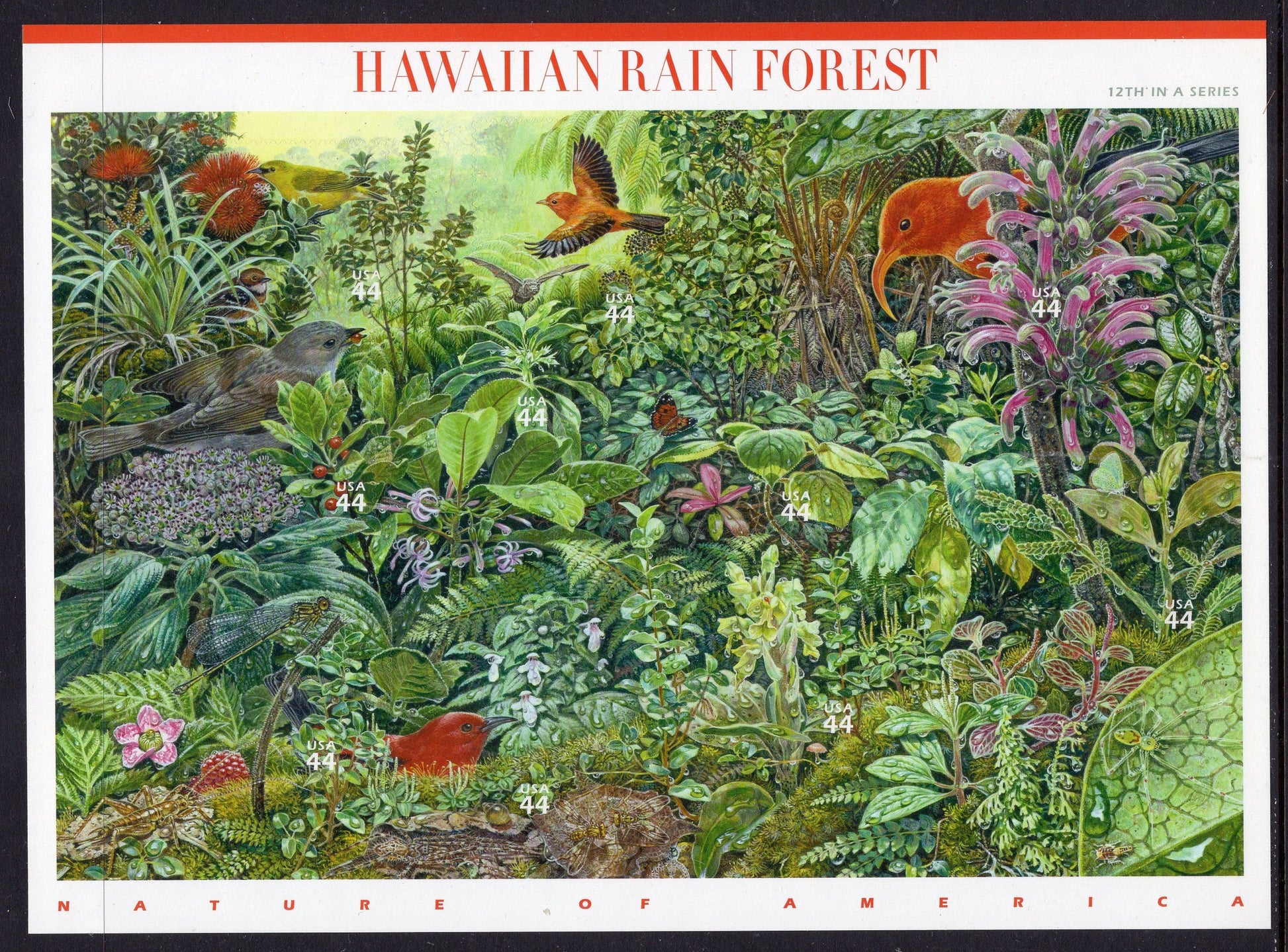 HAWAIIAN RAIN FOREST Scenic Sheet of 10 - Nature of America Series #12 of 12 - Fresh Bright - Issued in 2010 - s4474 -