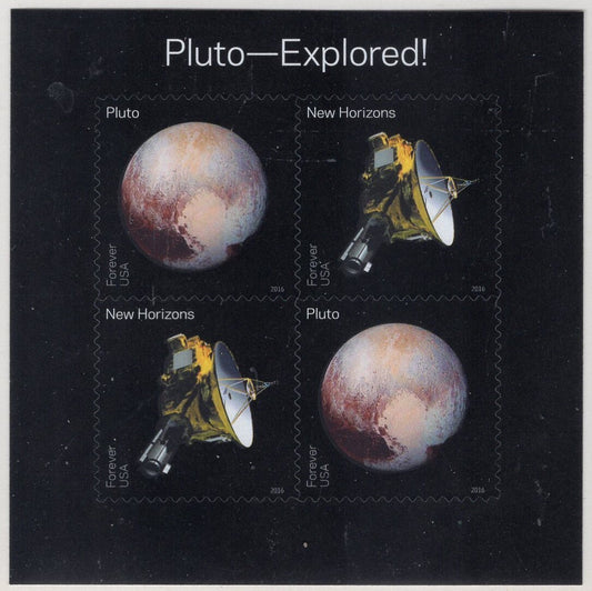 PLUTO “ PLANET “ EXPLORED! Complete Sheet of 4 FOREVER Stamps Telescope - Bright Fresh - Issued in 2016 - s5077 M -