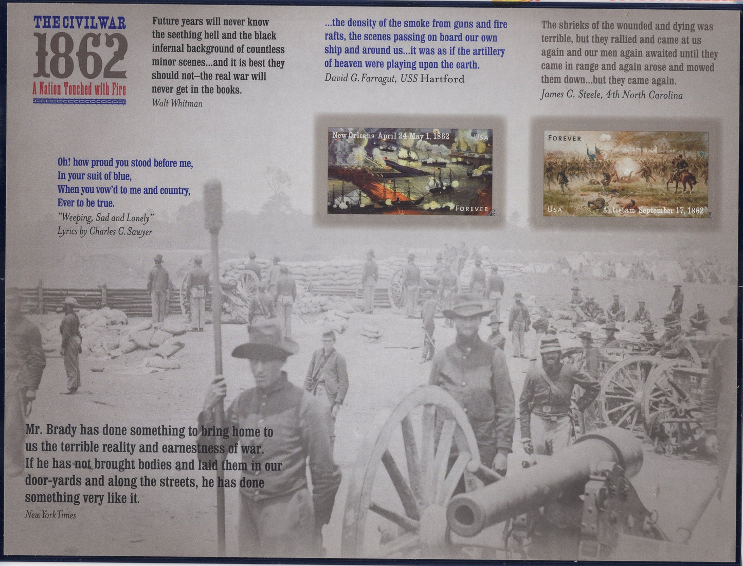 CIVIL WAR 2012 ANNIVERSARY Sheet of 12 Stamps New Orleans Battle Antietam Battle - Mint Bright Fresh - s4664 -