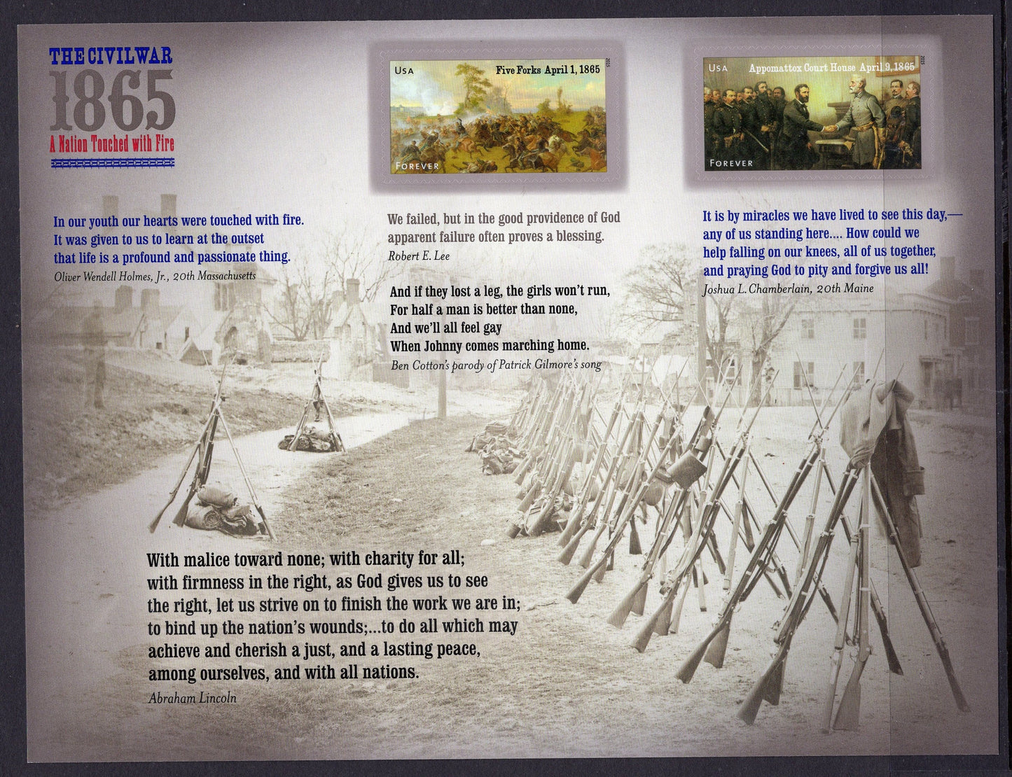 CIVIL WAR 2015 ANNIVERSARY Sheet of 12 Stamps Five Forks Appomattox Surrender- Mint Bright Fresh - s4980 -