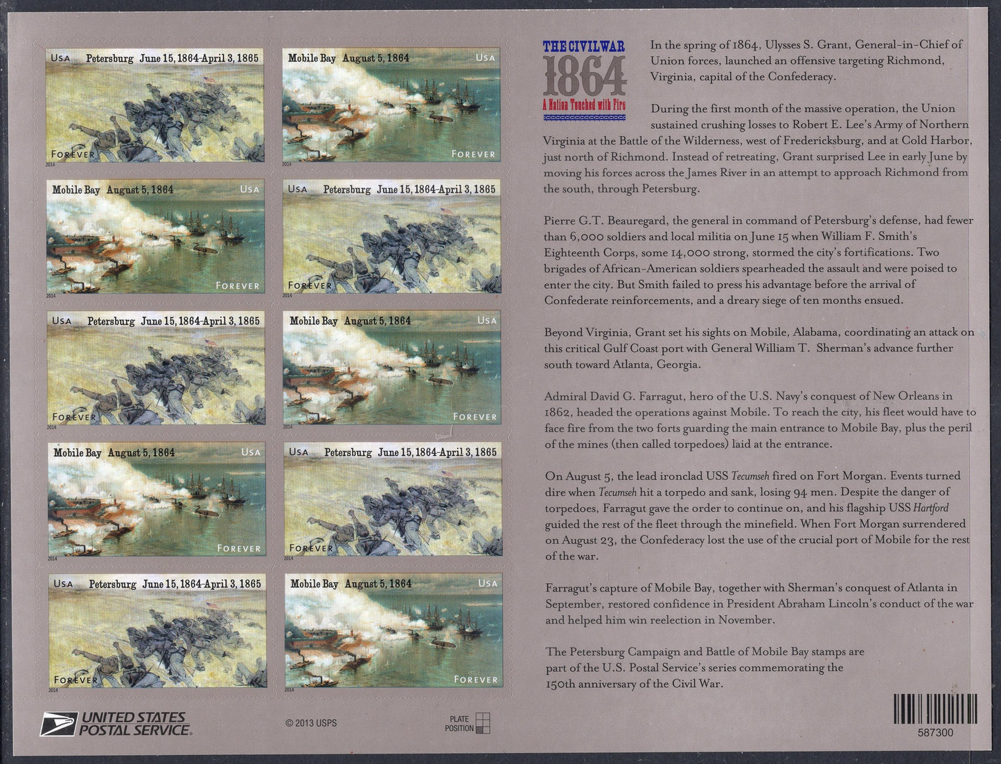 CIVIL WAR 1861-1865 COMPLETE Anniversary Collection of 5 Sheets of 12 Stamps - Mint Bright Fresh - s4522/4980 -