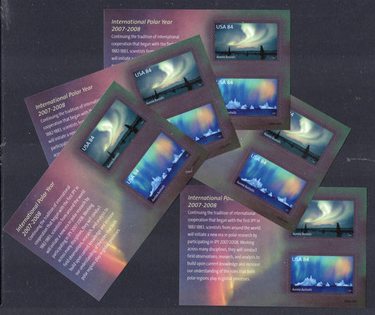 FIVE INTERNATIONAL POLAR Year Aurora borealis australis Sheets of 2 84c Stamps - Bright Fresh - Issued in 2007 - s4123 x5 -