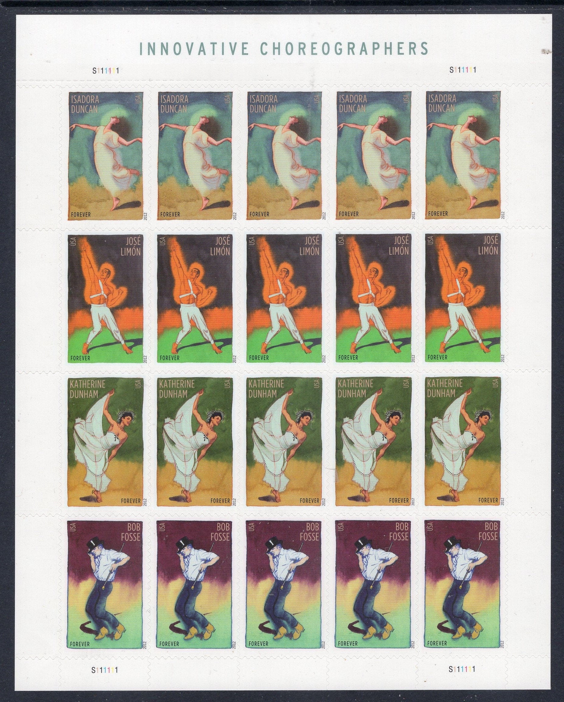 INNOVATIVE CHOREOGRAPHY DUNCAN Dunham Fosse Limon Sheet of 16 Stamps - Bright Fresh - Issued in 2012 - s4698 M -