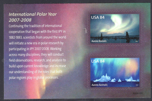 INTERNATIONAL POLAR YEAR Aurora borealis australis Sheet of 2 84c Stamps - Bright Fresh - Issued in 2007 - s4123 M -