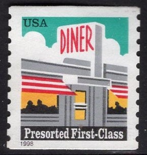 10 ART DECO DINER Stamps - Food Bright Fresh - Issued in 1998 - Requires Easy-to-get Post Office Permit for Use - s3208 -