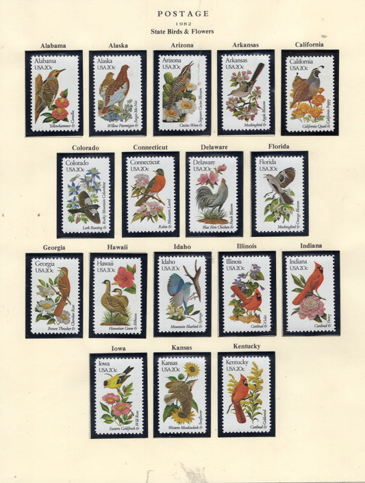 50 STATE BIRDS FLOWERS - All Different Stamps - Please See the 3 Scans Fresh Bright USA -1982 - s1953 Singles