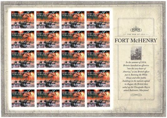 FORT McHENRY BOMBARDMENT Francis sKey War of 1812 Decorative Sheet of 20 Stamps Flag Painting Fresh - Issued in 2014 #4921 -
