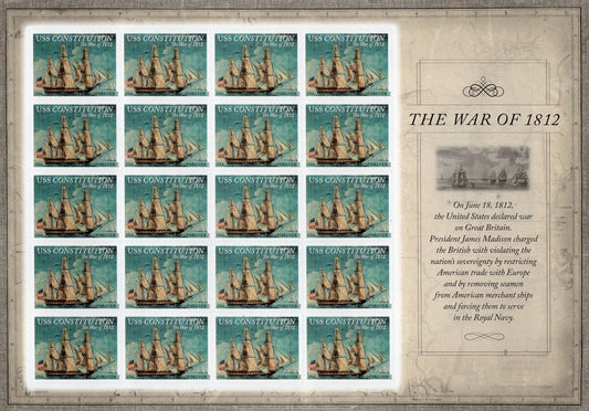 USS CONSTITUTION SHIP War of 1812 Decorative Sheet of 20 Stamps Painting Bright Fresh - Issued in 2012 s4703 s -