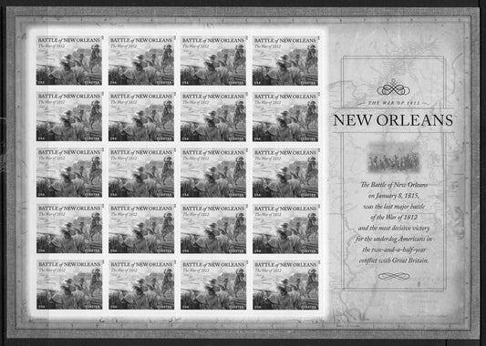 BATTLE of NEW ORLEANS War of 1812 Jackson Decorative Sheet of 20 Stamps Flag Painting Fresh - Issued in 2015 #4952 -
