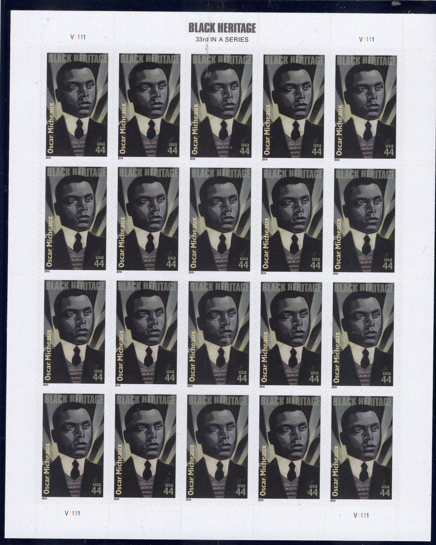 OSCAR MICHEAUX CINEMA Film Director Black American Heritage Sheet of 20 - Issued in 2010 - s4464 - Quick