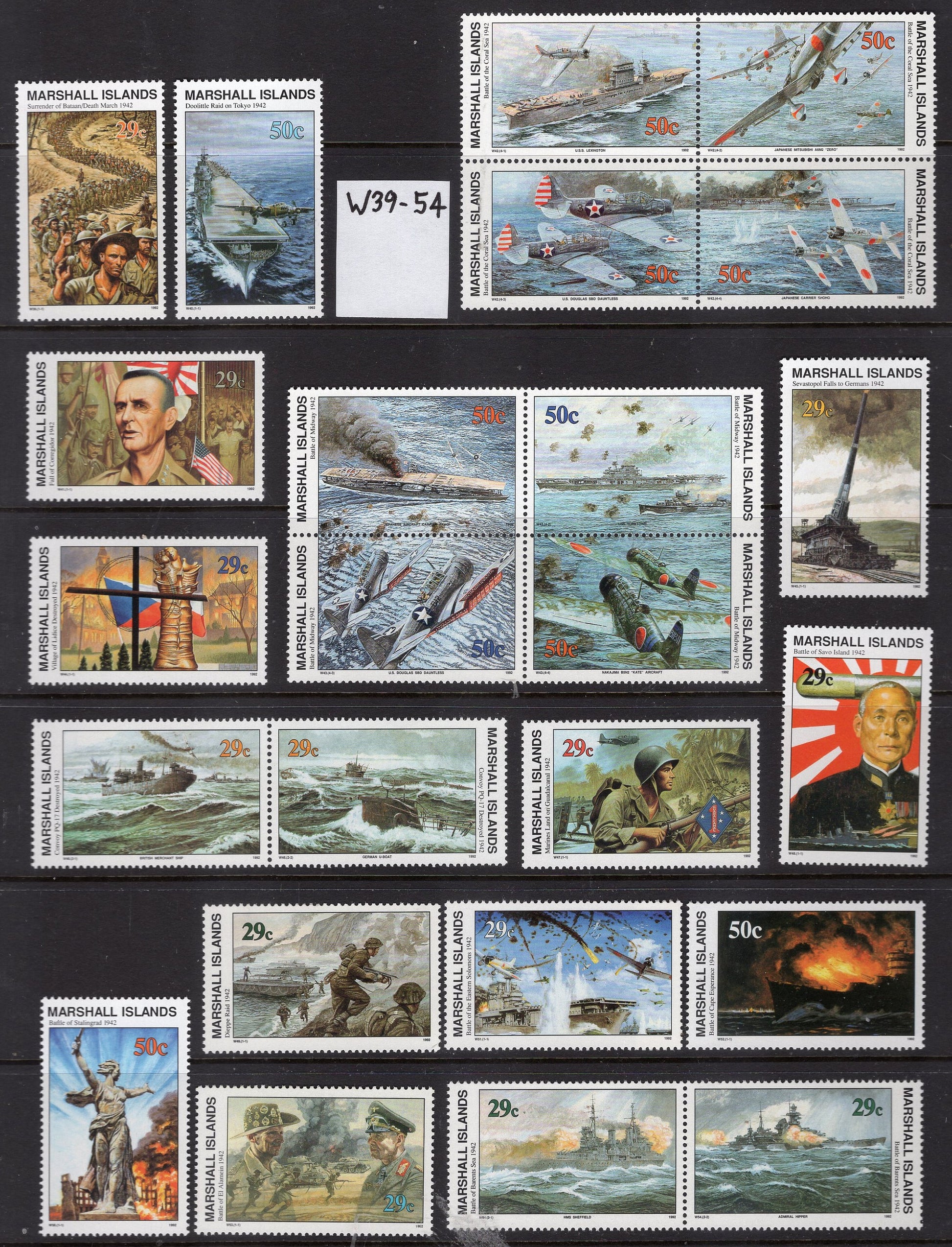 WORLD WAR II WW2 History 1939-1945 Hiroshima Iwo Jima shown on 155 Marshall Islands VFNHStamps - Vintage1989-95 - sWW2 -
