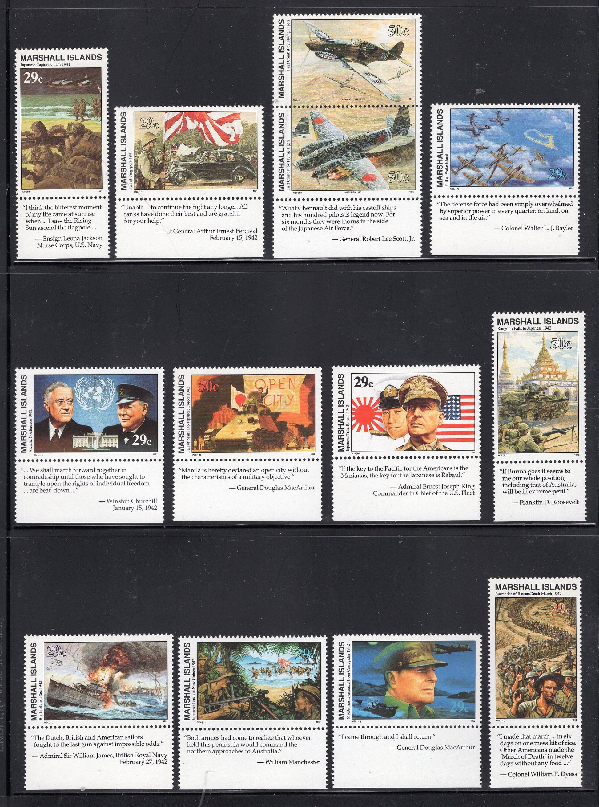 WORLD WAR II WW2 History 1939-1945 with a Descriptive Tabs shown on 155 Marshall Islands VFNHStamps - Vintage1989-95 - sWW2Tab-