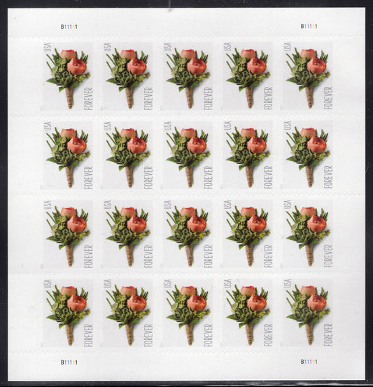 WEDDING FLOWERS BOUTONNIERE FOREVEr Love Sheet of 20 Stamps - Bright Fresh - Issued in 2017 - s5199 -