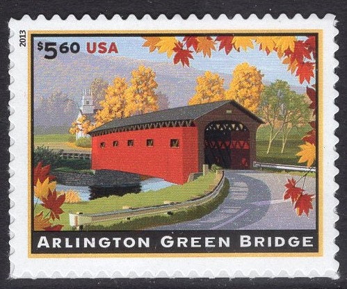 ARLINGTON GREEN BRIDGE Vermont Foliage Trees - Bright Fresh Stamp - Quantity Available - Issued in 2013 s4738 -