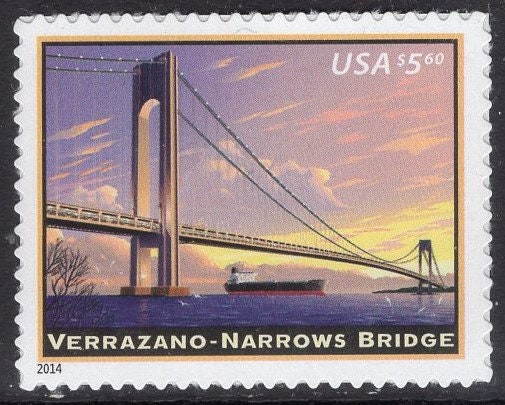 VERRAZANO NARROWS BRIDGE New York Bay Brooklyn Staten Island -Bright Fresh Stamp-Quantity Available - Issued in 2014 s4739 -
