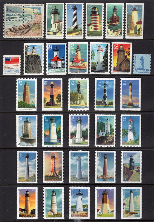 41v LIGHTHOUSES COMPLETE Collection of USA Lighthouse Stamps Unused Fresh Bright Postage Stamps - Issued in 1970/on -