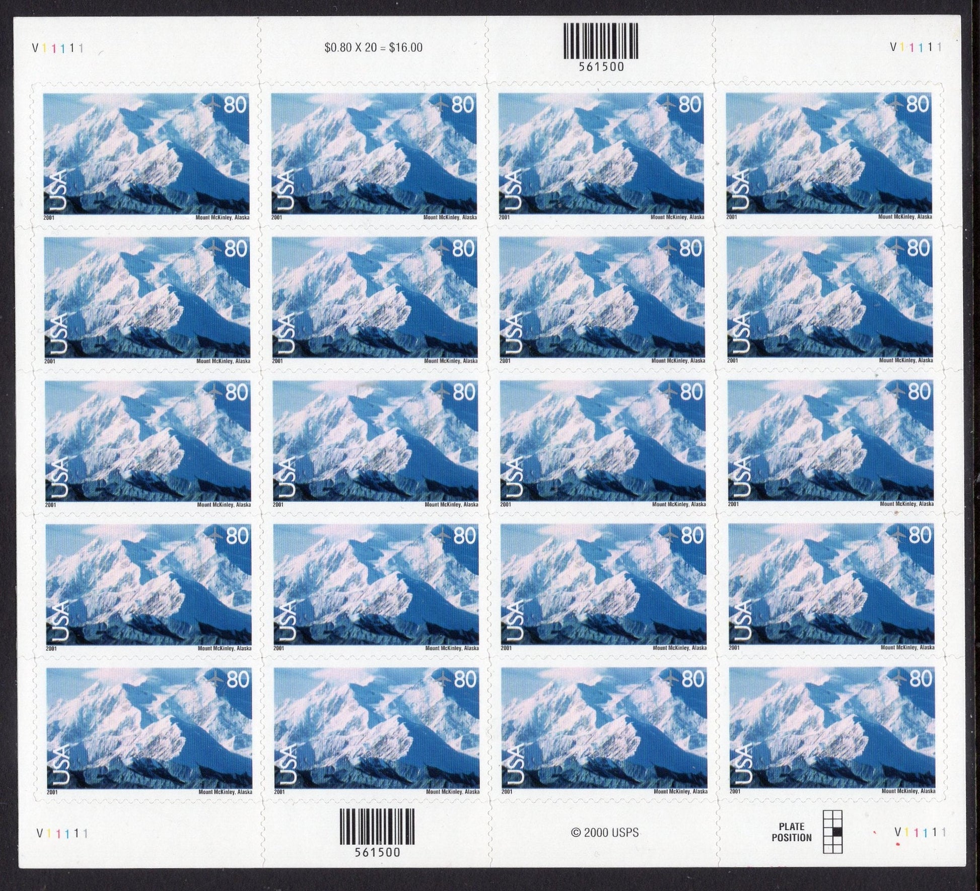 Mt McKINLEY NATIONAL PARK Alaska Sheet of 20 Scenic USA Landscapes Stamps - Unused, Fresh, Bright - Issued in 2009 - sC137-