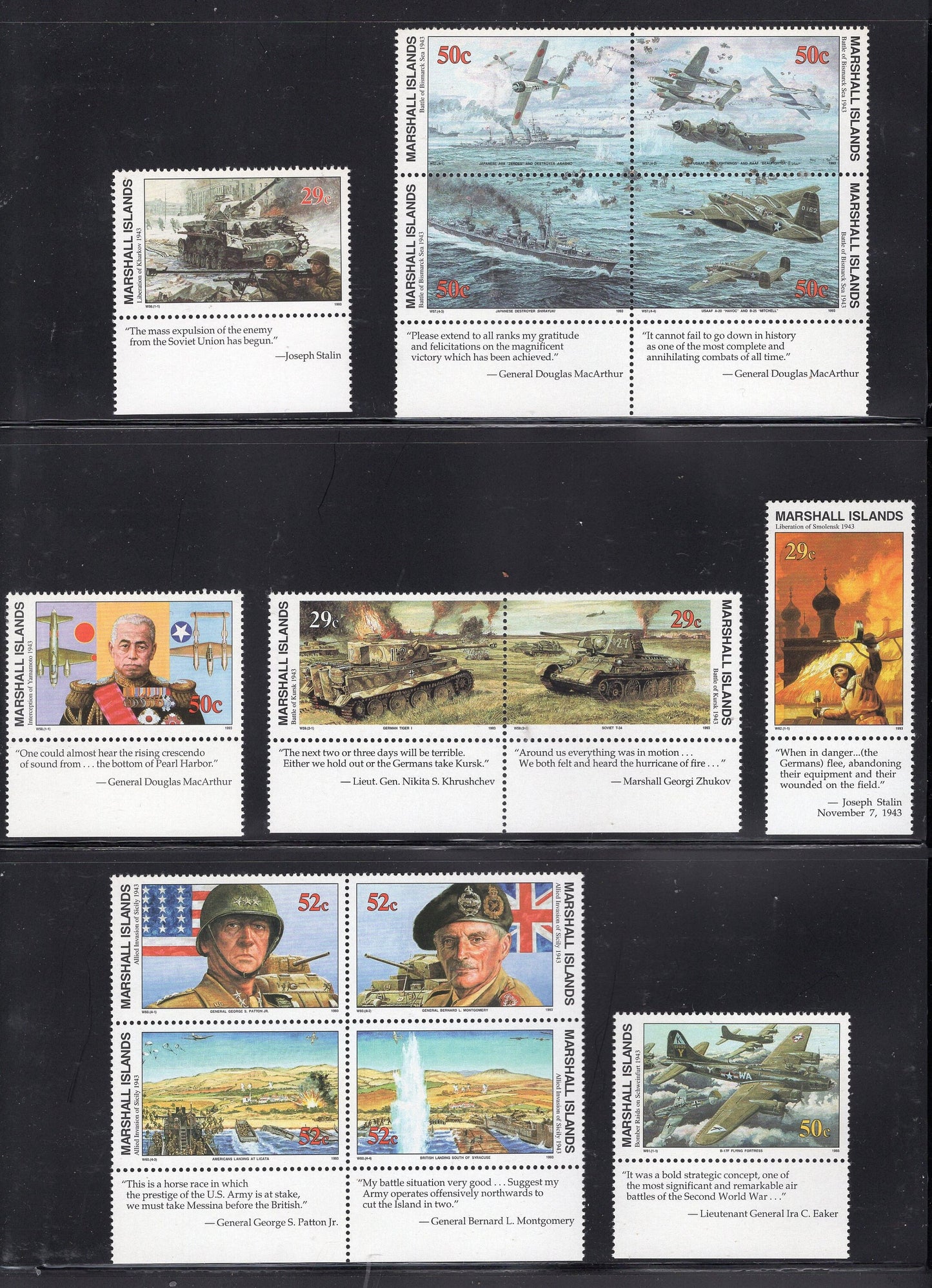 WORLD WAR II WW2 History 1939-1945 with a Descriptive Tabs shown on 155 Marshall Islands VFNHStamps - Vintage1989-95 - sWW2Tab-