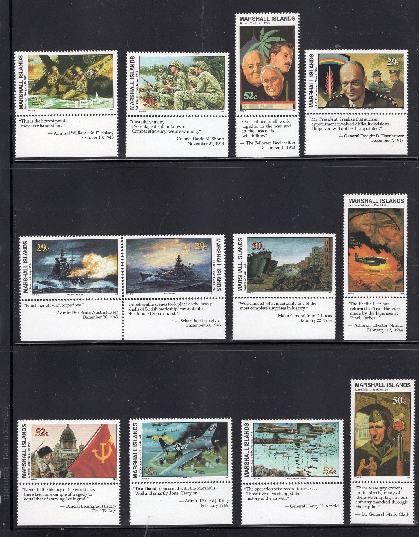 WORLD WAR II WW2 History 1939-1945 with a Descriptive Tabs shown on 155 Marshall Islands VFNHStamps - Vintage1989-95 - sWW2Tab-