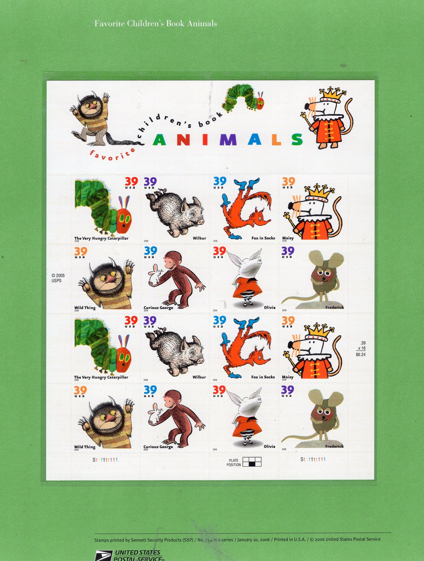 CHILDEN'S BOOK ANIMALS Seuss Commemorative Panels with Sheet of 16 Stamps, Illustrations Descriptive Text Great Gift 8.5x11 -