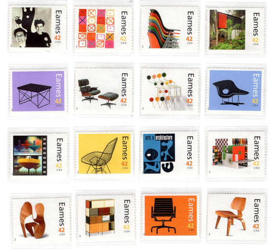 16 EAMES CHARLES and RAY Design Chairs Art - Bright Unused USA Postage Stamps - s4333SNG -