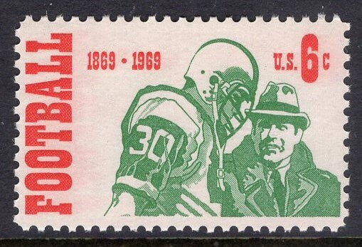 10 INTERCOLLEGIATE FOOTBALL ANNIVERSARY Player and Coach Mint Fresh USA Stamps - Issued in 1969 - s1382 -