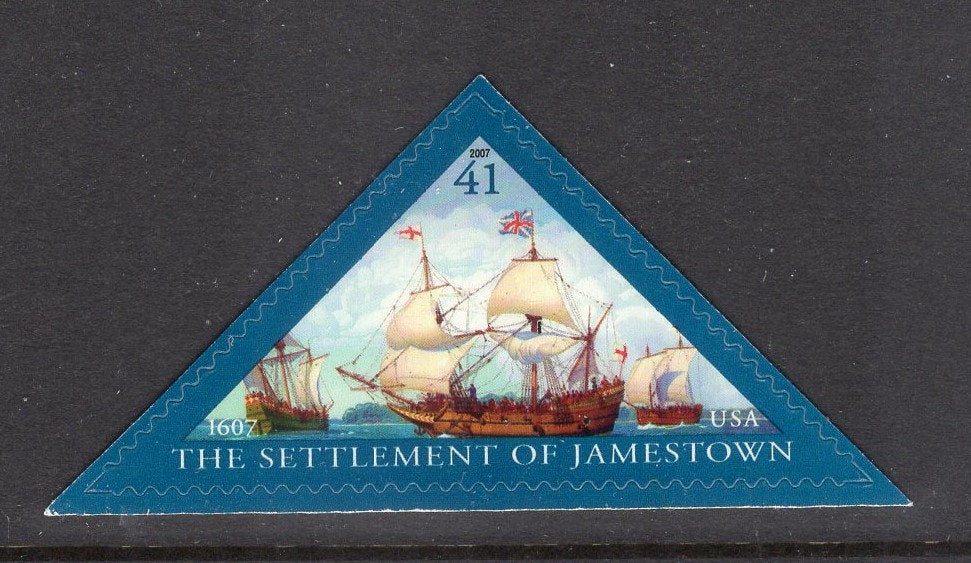 5 JAMESTOWN SETTLEMENT ANNIVERSARY Triangle with a Three Sailing Ships Godspeed Discovery SUSAn Bright Fresh -Vintage'07 - s4136-