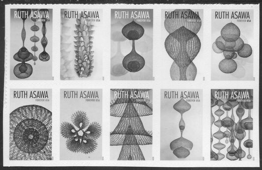 RUTH ASAWA DECORATIVE Block of 10 Different Stamps Art Designs) Wedding Bright Fresh -