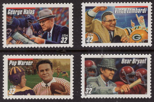 4 FOOTBALL COACHES HOF Vince Lombardi - George Halas - Bear Bryant - Pop Warner (see 5 scans) Bright Fresh - Issued in 1997 3143-