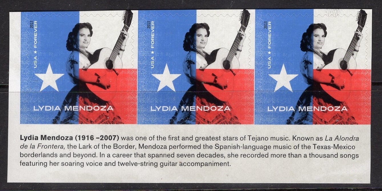 1 LYDIA MENDOZA SINGER Inscription Strip of 3 USA Stamps Unused, Bright Post Office Fresh - Issued in 2013 - s4786 Tab -