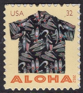 100 HAWAII ALOHA SHIRTS Assorted Surfers Flowers Shells Fish (see all scans) - Unused Fresh, Bright Stamps - Issued in 2012 -