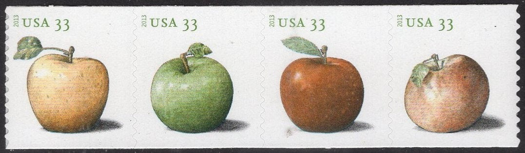 8 APPLES 2 each: GRANNY SMITH + Golden Delicious + Baldwin + Northern Spy - Bright USA Postage- Issued in 2013 - s4731 -
