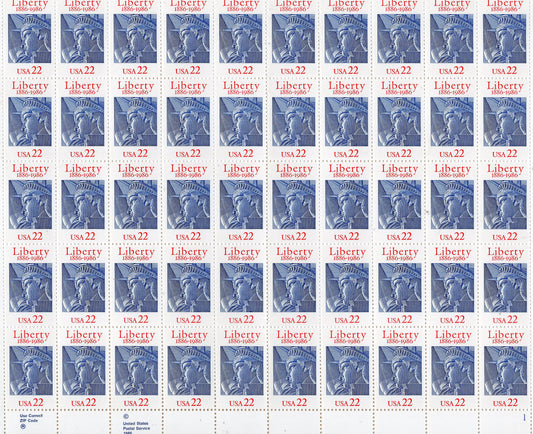 STATUE of LIBERTY 100th ANNIVERSARY Gift from France Sheet of 50 Stamps Bright, Fresh Postage Stamps - Issued in 1986 -