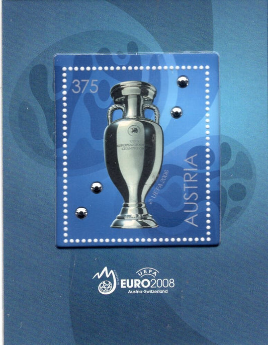 SWAROVSKI SOCCER FOOTBALL Crystals in Souvenir Sheet with Stamp from Austria - Unusual, Great Gift! - Issued in 2008 - s2161 -