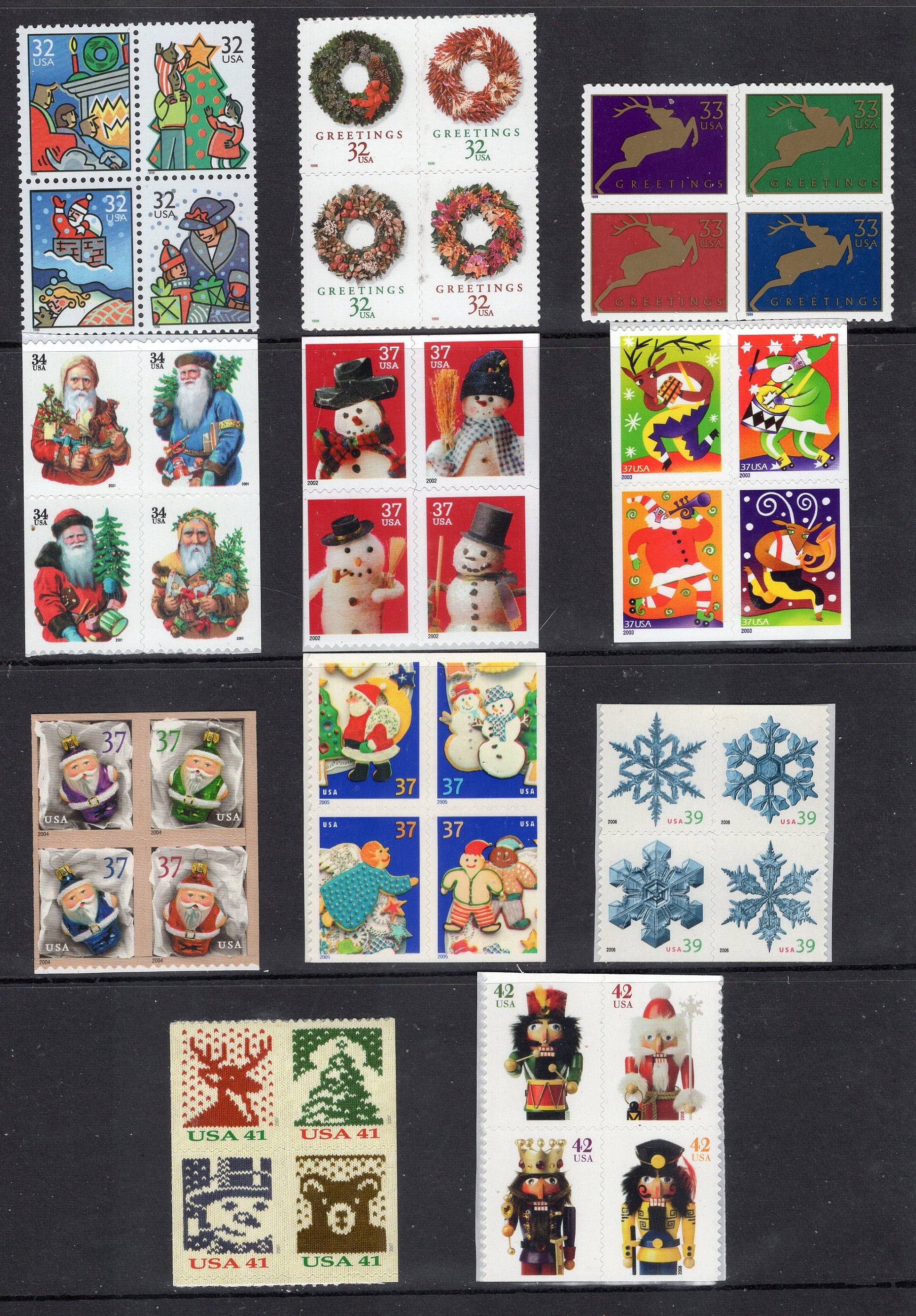 SPECTACULAR CHRISTMAS COLLECTION #2 of 128 Mint Bright USA Stamps - 3 Scans - Rarely Seen - Great Gift - Issued in 1962/2008 -
