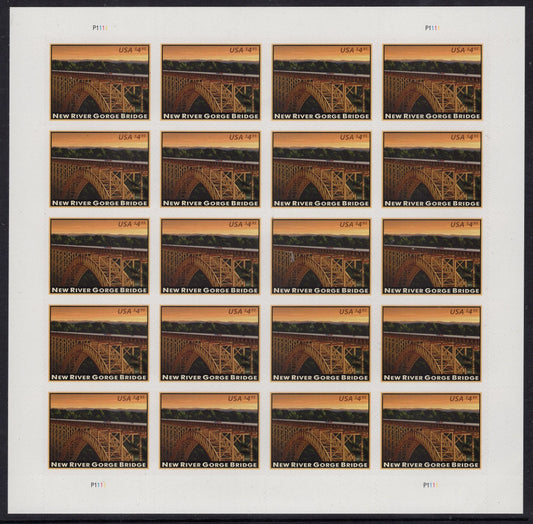 NEW RIVER GORGe Bridge SHEET of 20 SCARCe West Virginia National Park - Bright Fresh Stamp - Issued in 2011 s4511 -