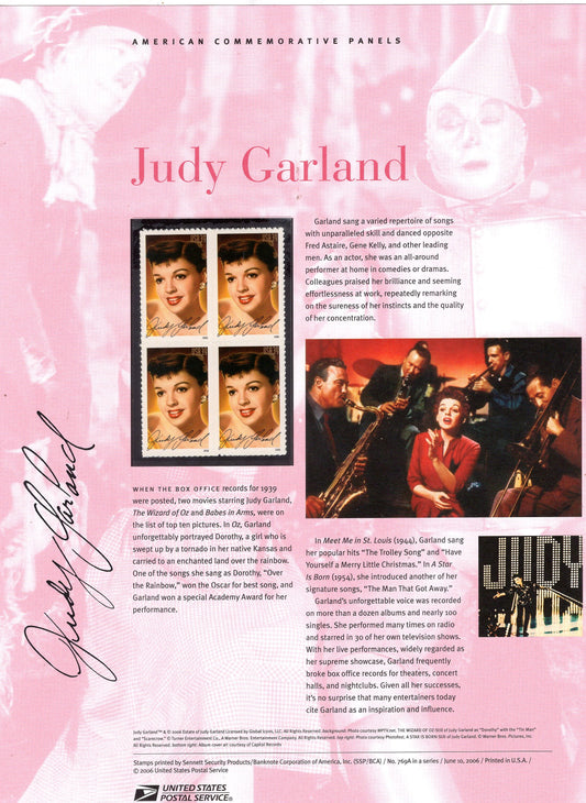 JUDY GARLAND HOLLYWOOD Legend Special Commemorative Panel plus Actual Stamps + Illustrations and Text Great Gift 8.5x11 '05 -