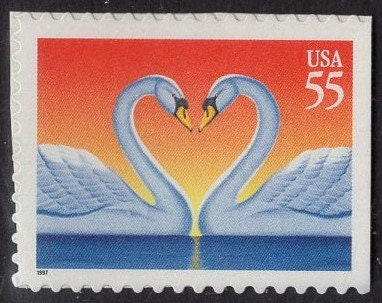 20 SWANS CREATING a LOVE Heart - Wedding Invitations 55c Self-adhesive Fresh Unused USA Postage Stamps - Issued in 2002 s3561