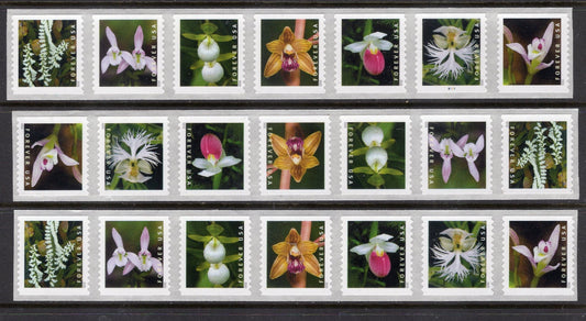 21 ORCHIDS WEDDINGS INVITATIONS in Strips of 7 Bright USA Postage Stamps -