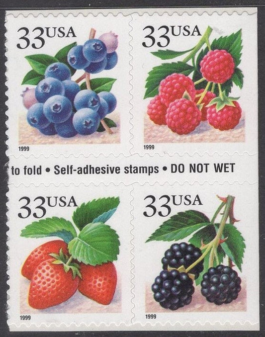 20 BERRIES GALORE!: BLUEBERRIES Strawberries Blackberries Raspberries (5 of each) - s3297 - Issued in 1999 -