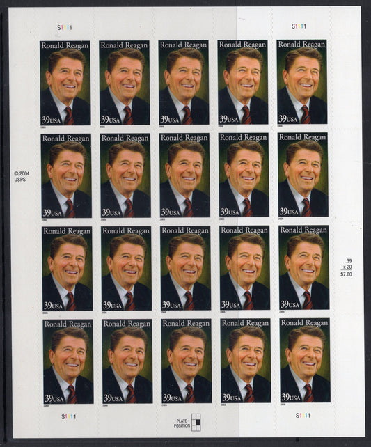 RONALD REAGAN Sheet of 20 40th PRESIDENT Fresh Bright Unused USA Postage Stamps -Quantity Available- Issued in 2005 - s3897 -