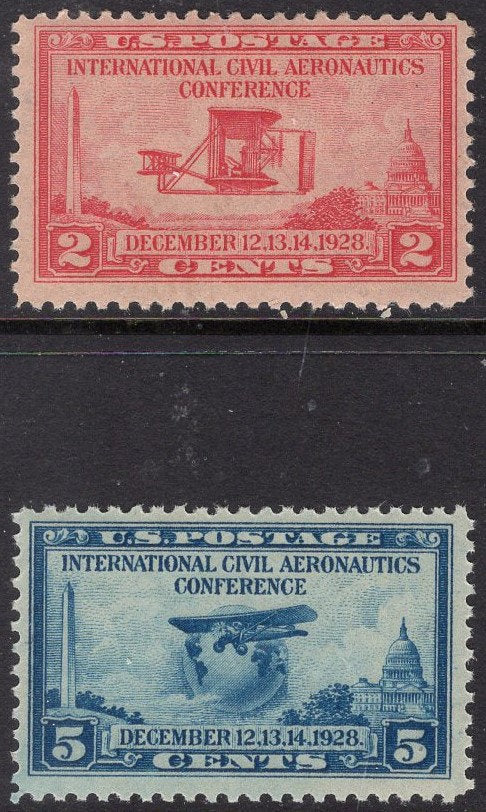 WRIGHT PLANES GLOBE 1928 Classic Stamps Fresh Bright 25th Anniversary 1st Airplane Flight by the Wright Brothers Issued in