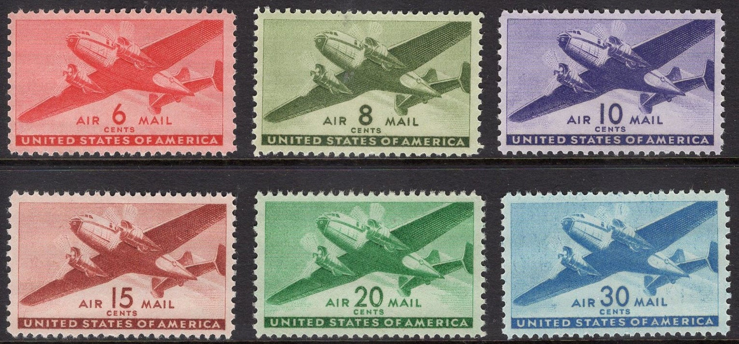 1941-44 TRANSPORT PLANES Set of 6 Beautiful Classic Unused Fresh Mint Stamps - sC25+ -
