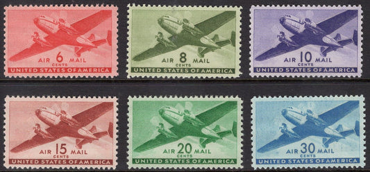 1941-44 TRANSPORT PLANES Set of 6 Beautiful Classic Unused Fresh Mint Stamps - sC25+ -