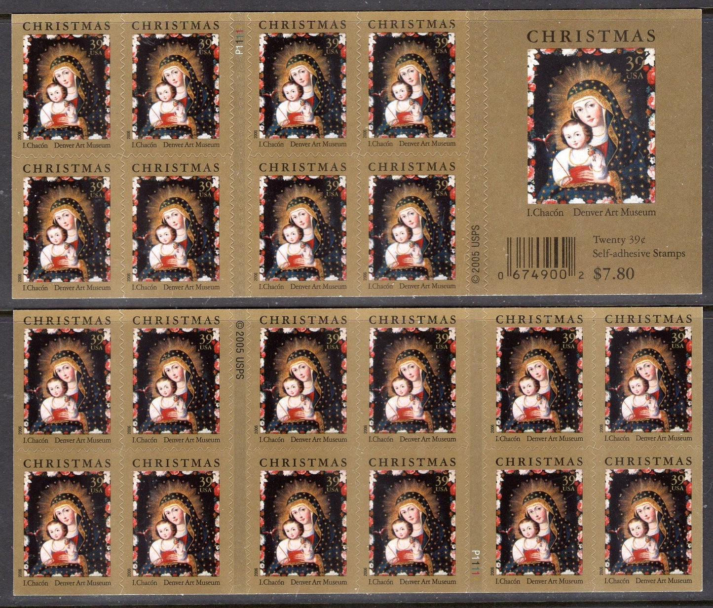 20 CHRISTMAS MADONNA with BIRD by Chacon Fresh Bright 37c Self-adhesive Postage Stamps – Quantity Available - Issued in 2006-
