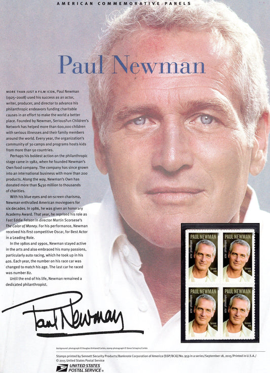 PAUL NEWMAN LEGENDARY Actor Special Commemorative Panel plus Actual Stamps + Illustrations and Text Great Gift 8.5x11 '15 -