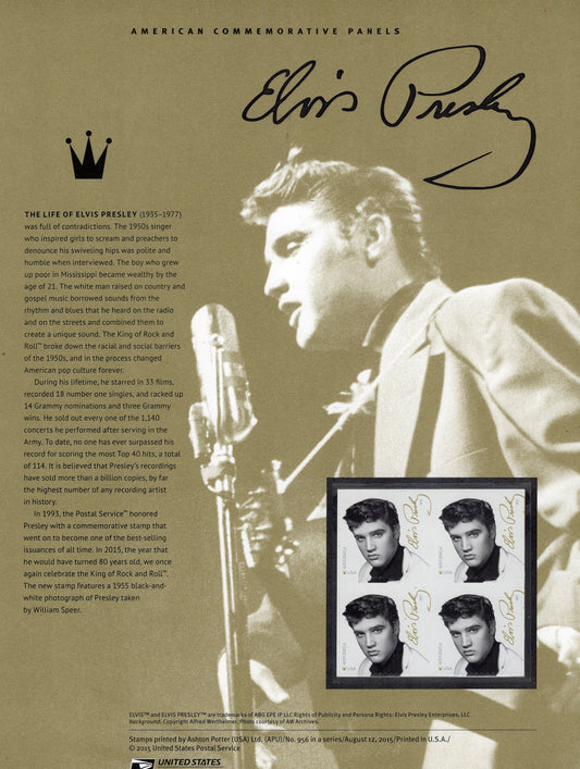 ELVIS PRESLEY LEGEND Musician Actor Special Commemorative Panel plus Actual Stamps + Illustrations+Text Great Gift 8.5x11 '15 -